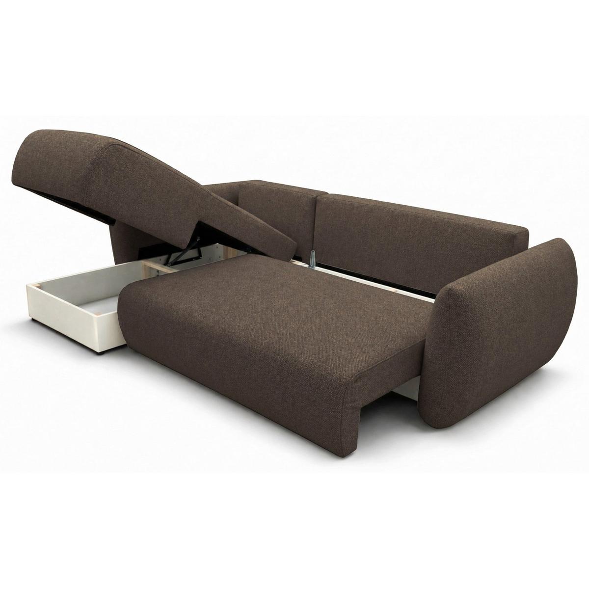 ECKSCHLAFSOFA Zordo BRAUNER CHENILLE LINKS MIT ZWEI BETTKÄSTEN - Schwarz/Braun, Kunststoff/Textil (256/170cm) - Selsey