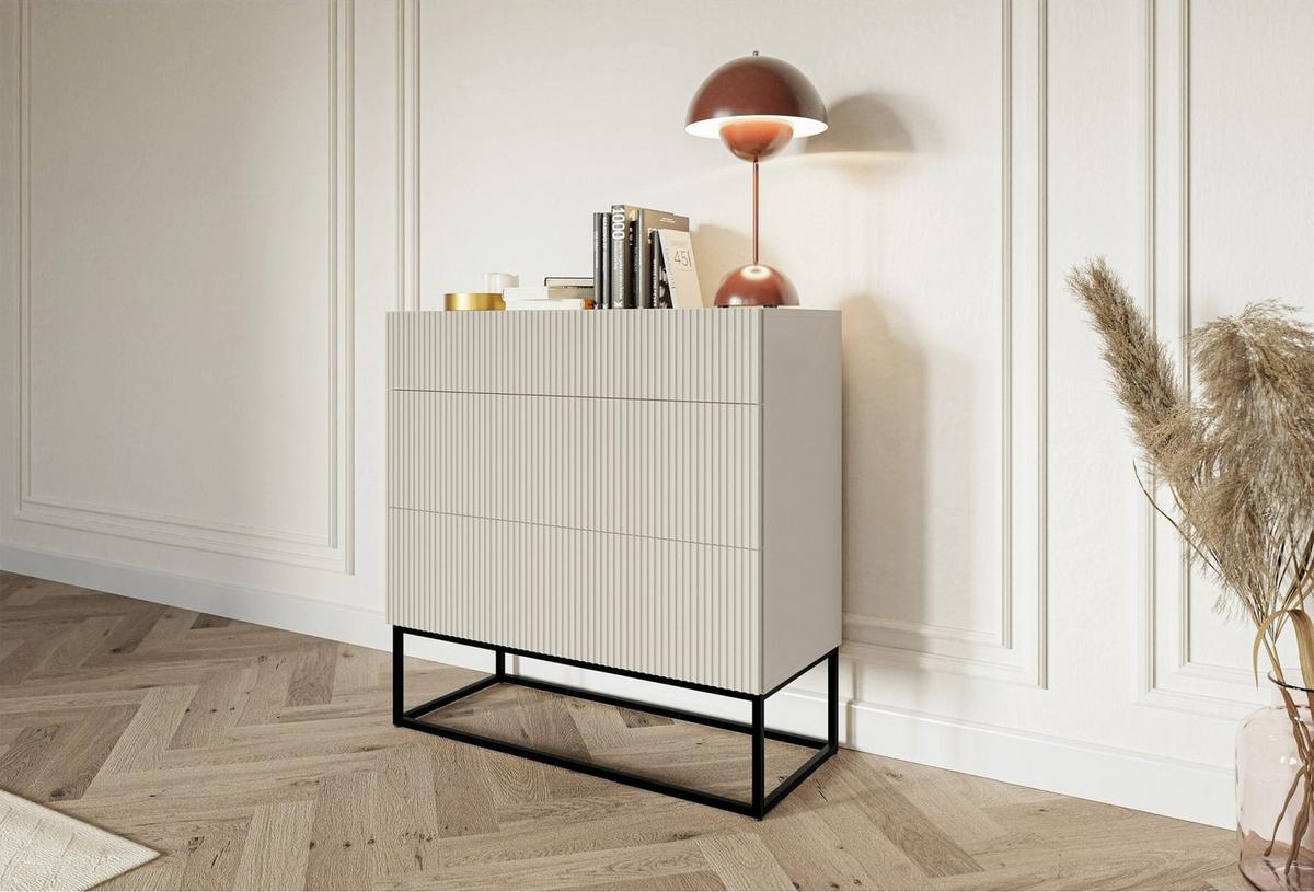 KOMMODE Veldio Graubeige mit schwarzen Beinen 90 cm - Taupe/Schwarz, Holzwerkstoff/Metall (90/90/38cm) - Selsey