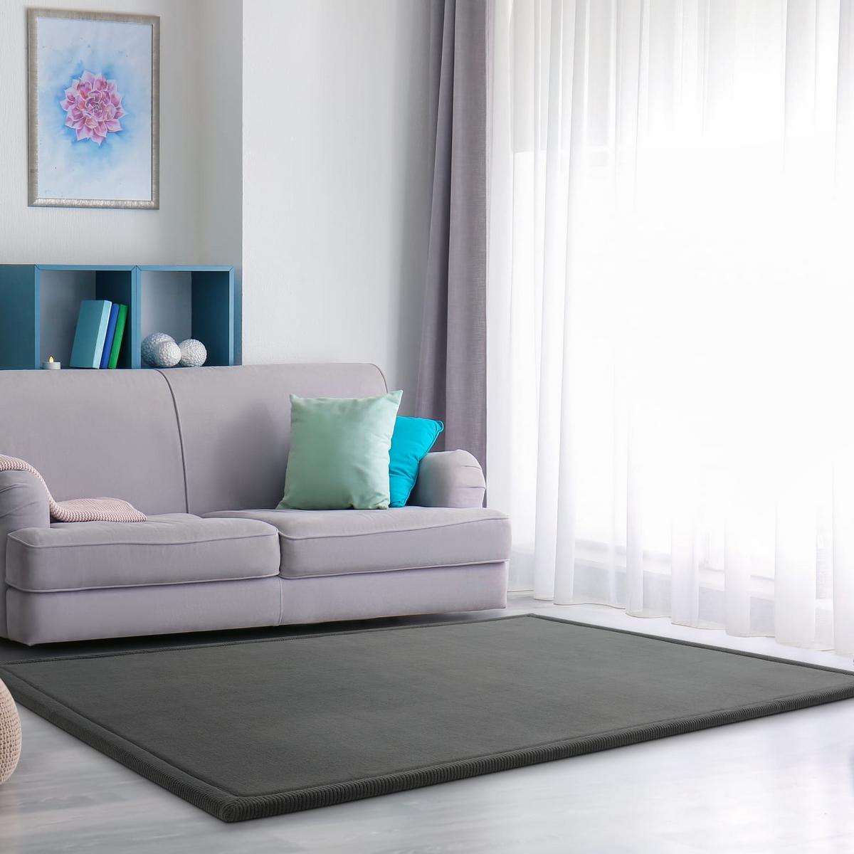 KURZFLORTEPPICH Waschbar, einfarbig, aus Polyester, Anthrazit, 100 x 200 cm - Anthrazit, Textil (200/100cm) - KADIMA DESIGN
