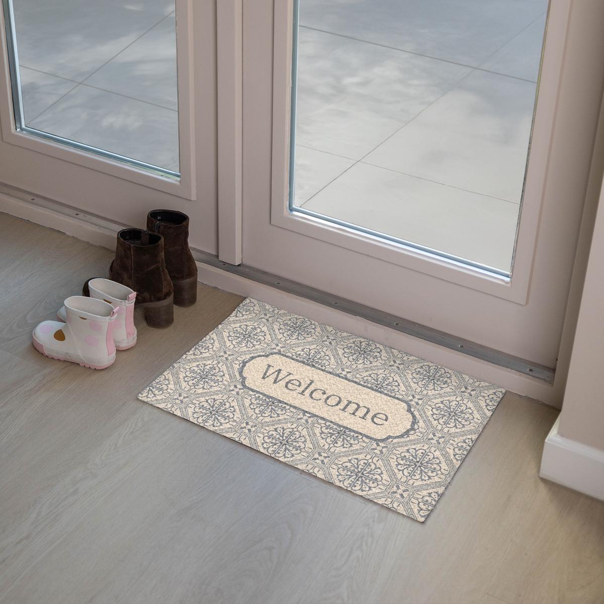 FUSSMATTE Willkommen - Klassisch - Grau Flurteppich 60x40 cm - Beige, Kunststoff (60/0.4cm) - MuchoWow