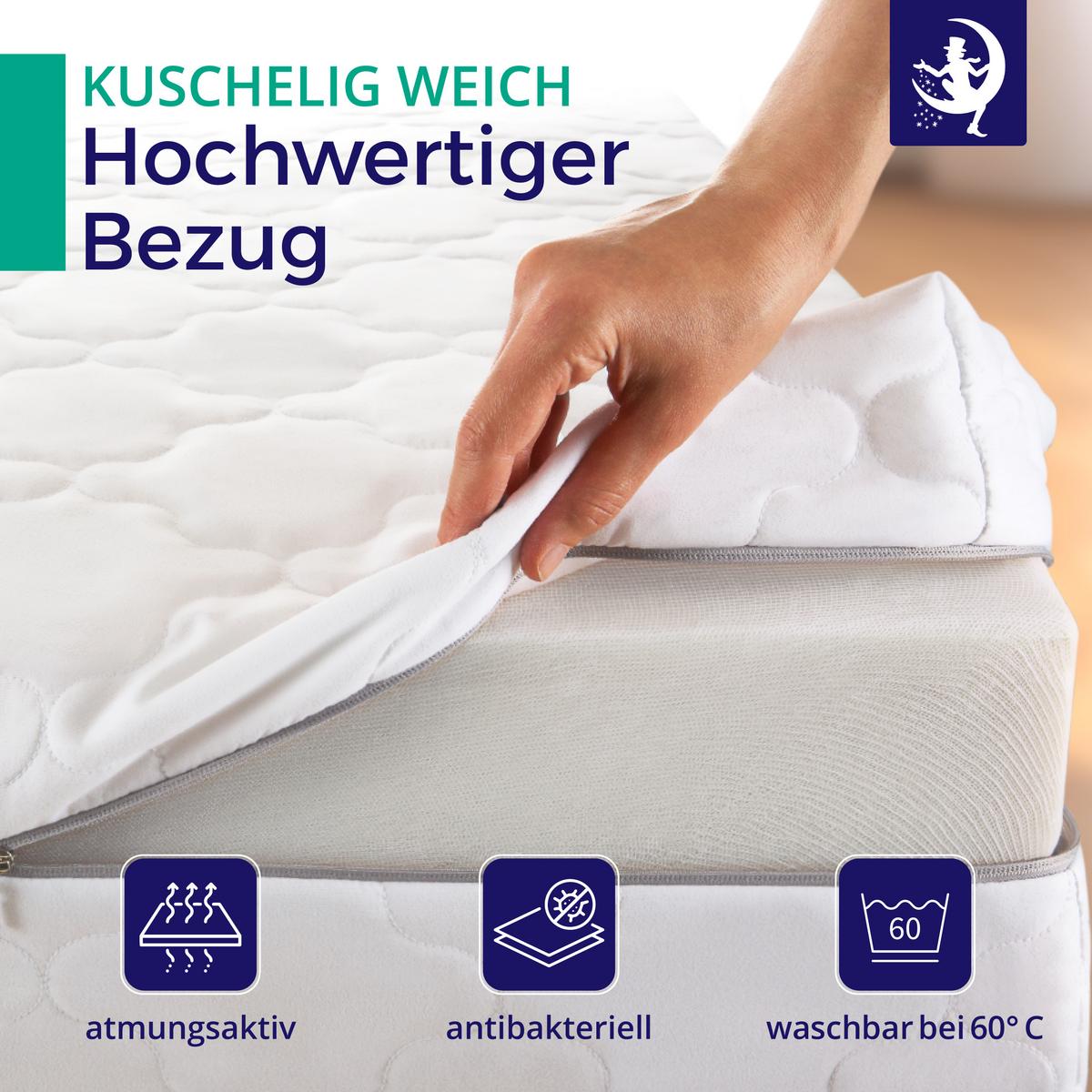 MATRATZE 100x200 cm mit Taschenfederkern - H2 - 21 cm Höhe - 7-Zonen - waschbarer Bezug - Weiß, Textil (100/200cm) - Mister Sandman
