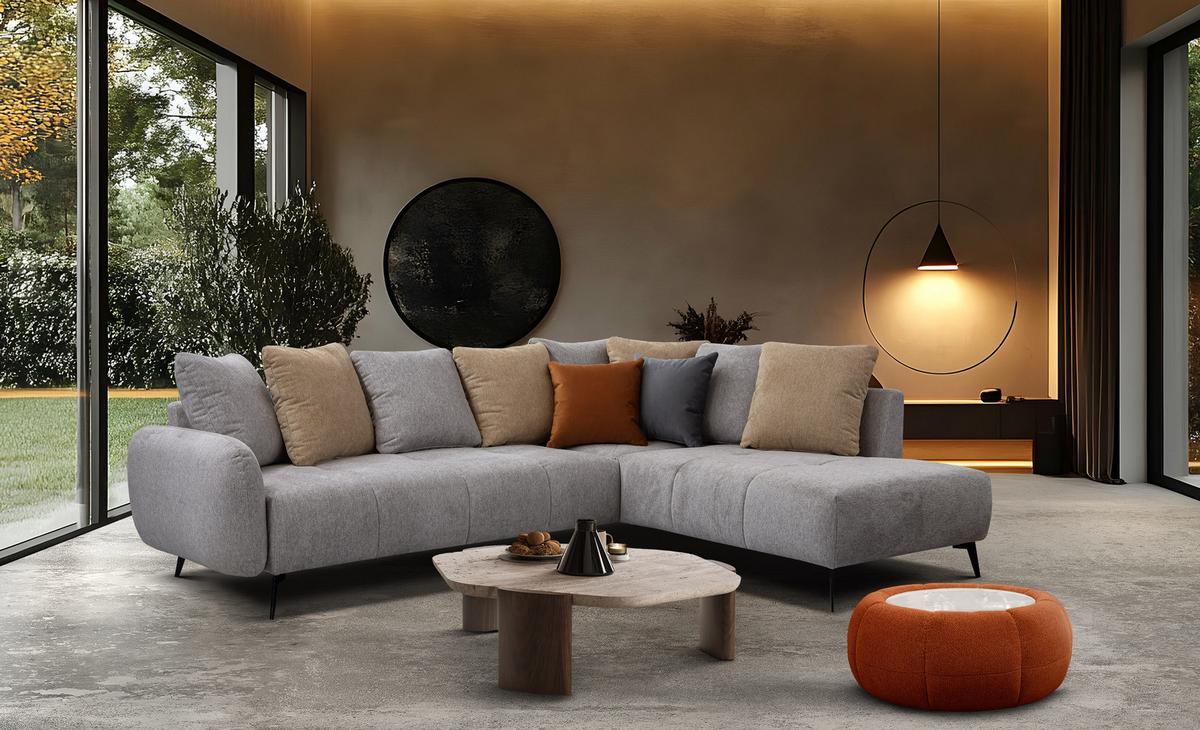 ECKSOFA EVENTO 5-Sitzer, platinfarben - Schwarz/Grau, Holzwerkstoff/Textil (266/206cm) - Wozimo