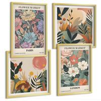 BILDER SET 4er Set - 50x50 cm & 40x60 cm Goldrahmen - Blumenposter Paris London - Goldfarben, Kunststoff (50/50cm) - TULUP