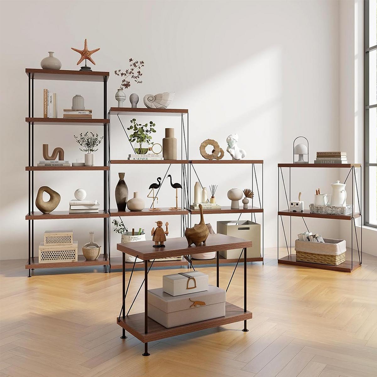 REGAL Vertikales Walnuss - Walnussfarben, Metall (61/104.5/29.5cm) - COSTWAY