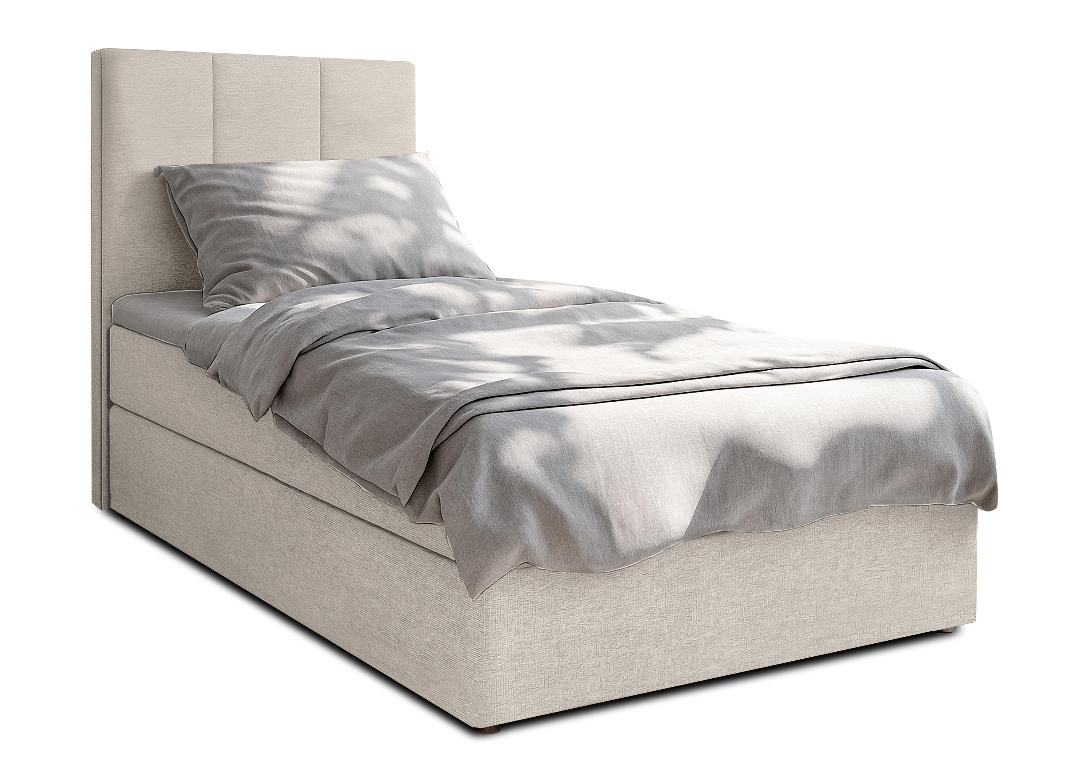BOXBETT MEREA 100x200 cm mit Bettkasten und Matratze - Beige + TOPPER - Beige/Schwarz, Holz/Holzwerkstoff (100/200cm) - AX Living