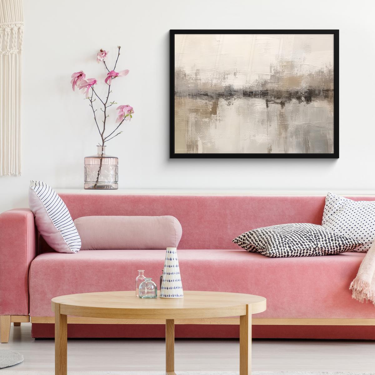 POSTER MIT RAHMENGERAHMTES BILD Moderne Kunst - Abstrakt - Beige 80x60 cm - Beige, Papier (80/60cm) - MuchoWow