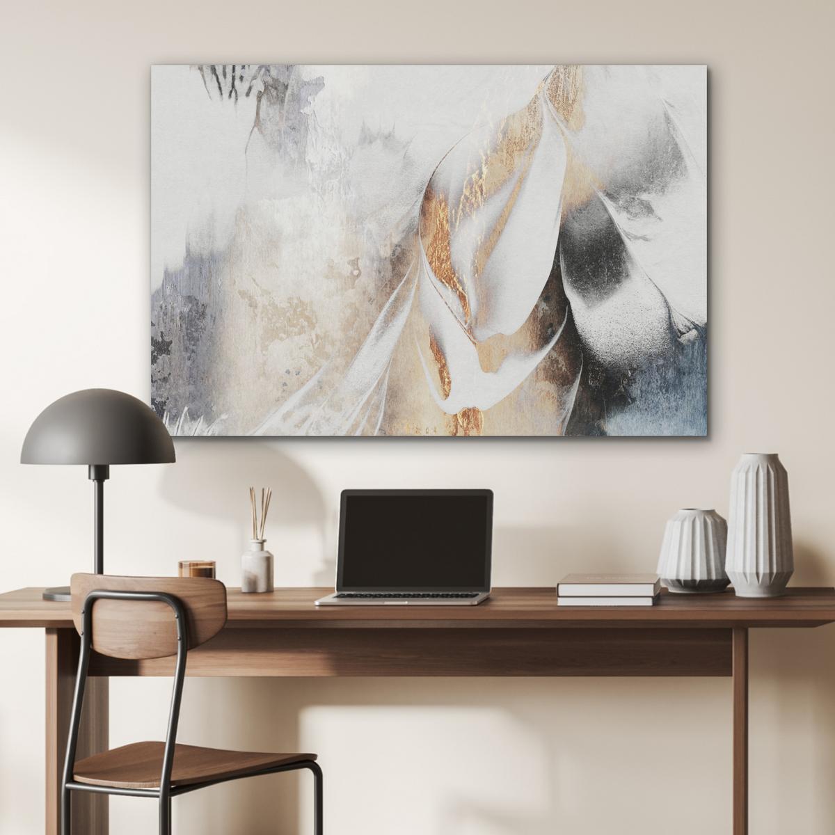 AKUSTIKBILD Luxus - Abstrakt - Gold - Weiß Akustikpaneele 90x60 cm - Goldfarben, Kunststoff (90/60/0.9cm) - MuchoWow