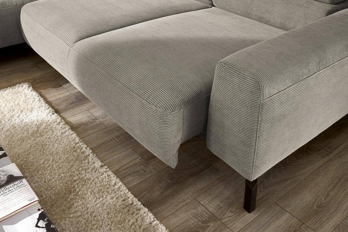 ECKSOFA MIT MOTORISCHEM SITZVORZUG DELIA Grau Cord Relaxfunktion - Schwarz/Grau, Textil/Metall (276/219cm) - KAWOLA
