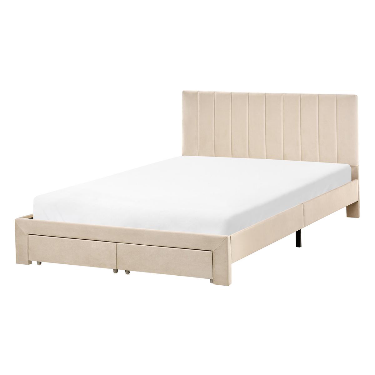 BETT mit Schubladen 140/200 cm Samtstoff Beige Lonzac - Beige, Textil (140/200cm) - Beliani