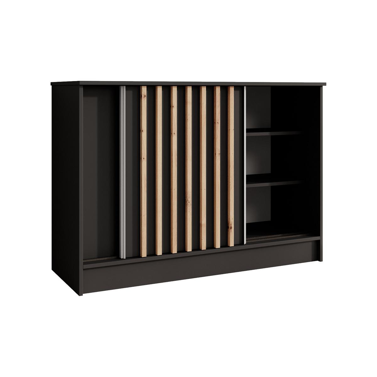 KOMMODE Horizon mit 2 Schiebetüren, Schwarz, 120 cm - Schwarz, Holzwerkstoff (121/85/43.5cm) - Beautysofa
