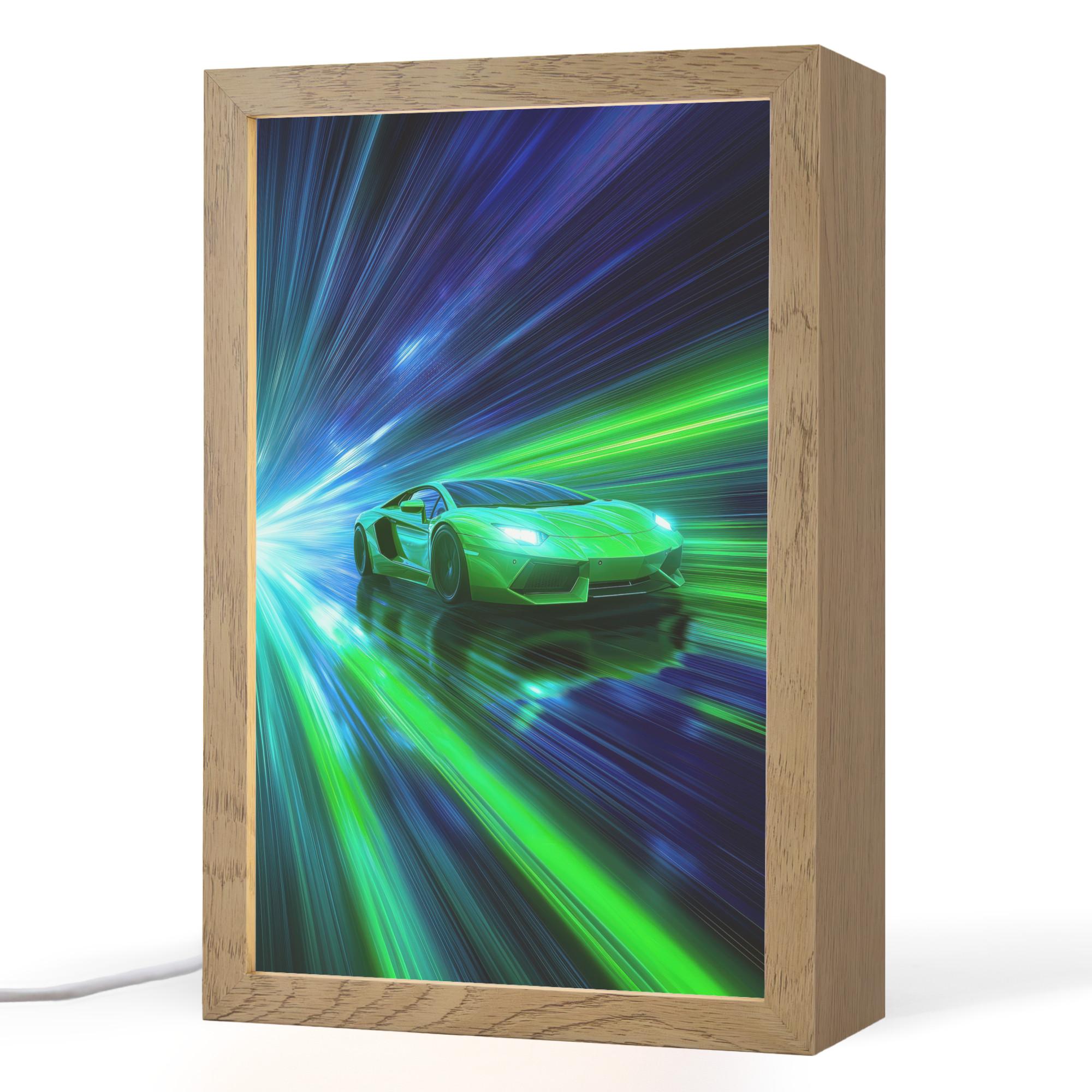 NACHTTISCHLAMPE Geschwindigkeit - Leicht - Sportwagen - Grün 20x30 cm - Grün, Holzwerkstoff (8/20/30cm) - OnlyWow