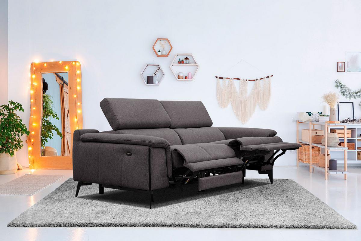RELAXSOFA MATERA 3-Sitzer mit 2 Relaxfunktionen, graphitfarben - Graphitfarben/Schwarz, Holzwerkstoff/Textil (212/82/103cm) - Wozimo