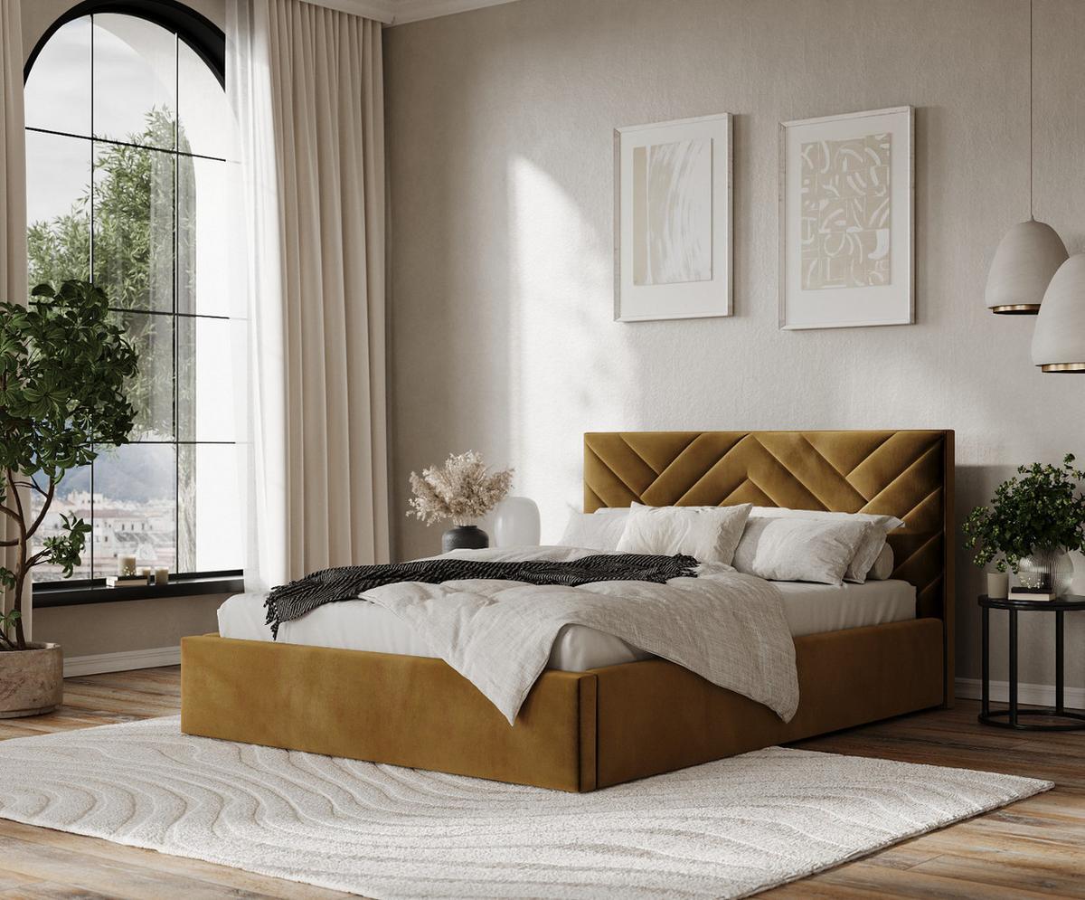 POLSTERBETT Arco 140/200 cm Honiggelb im Kronos Stoff - Schwarz/Naturfarben, Holz/Holzwerkstoff (140/200cm) - AltaBeds