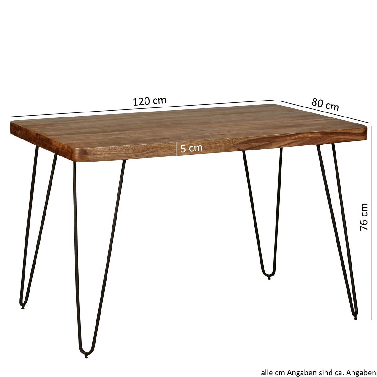 ESSTISCH Massivholz Metallbeine Handgefertigt BALU, Braun 120x80x76 cm - Schwarz/Braun, Holz/Metall (80/120/76cm) - KADIMA DESIGN