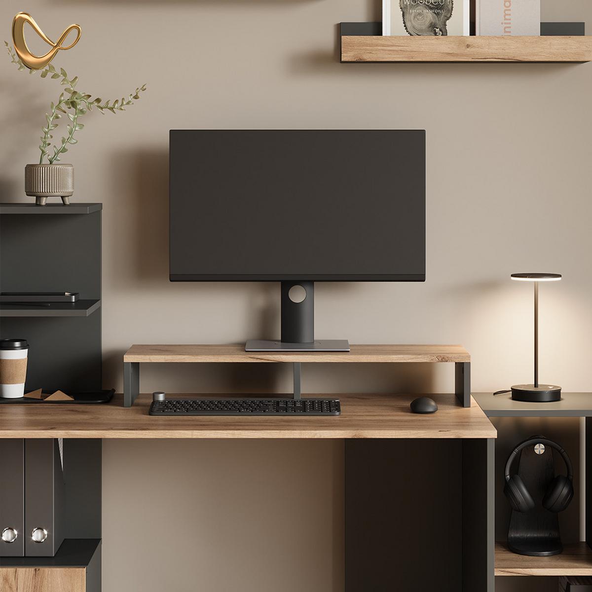 MONITORSTÄNDER Lorena Anthrazit/Goldkraft Eiche 80 x 12 cm - Honigeiche/Anthrazit, Holzwerkstoff (23.5/80/12cm) - Livinity®