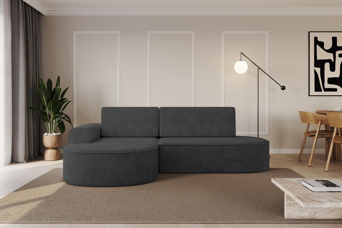 ECKSOFA mit Schlaffunktion und Bettkasten Ottomane Links MARI-L1-S - 283x167x73 cm Dunkelgrau Velours - Dunkelgrau/Schwarz, Holzwerkstoff/Kunststoff (283/167cm) - ALTDECOR