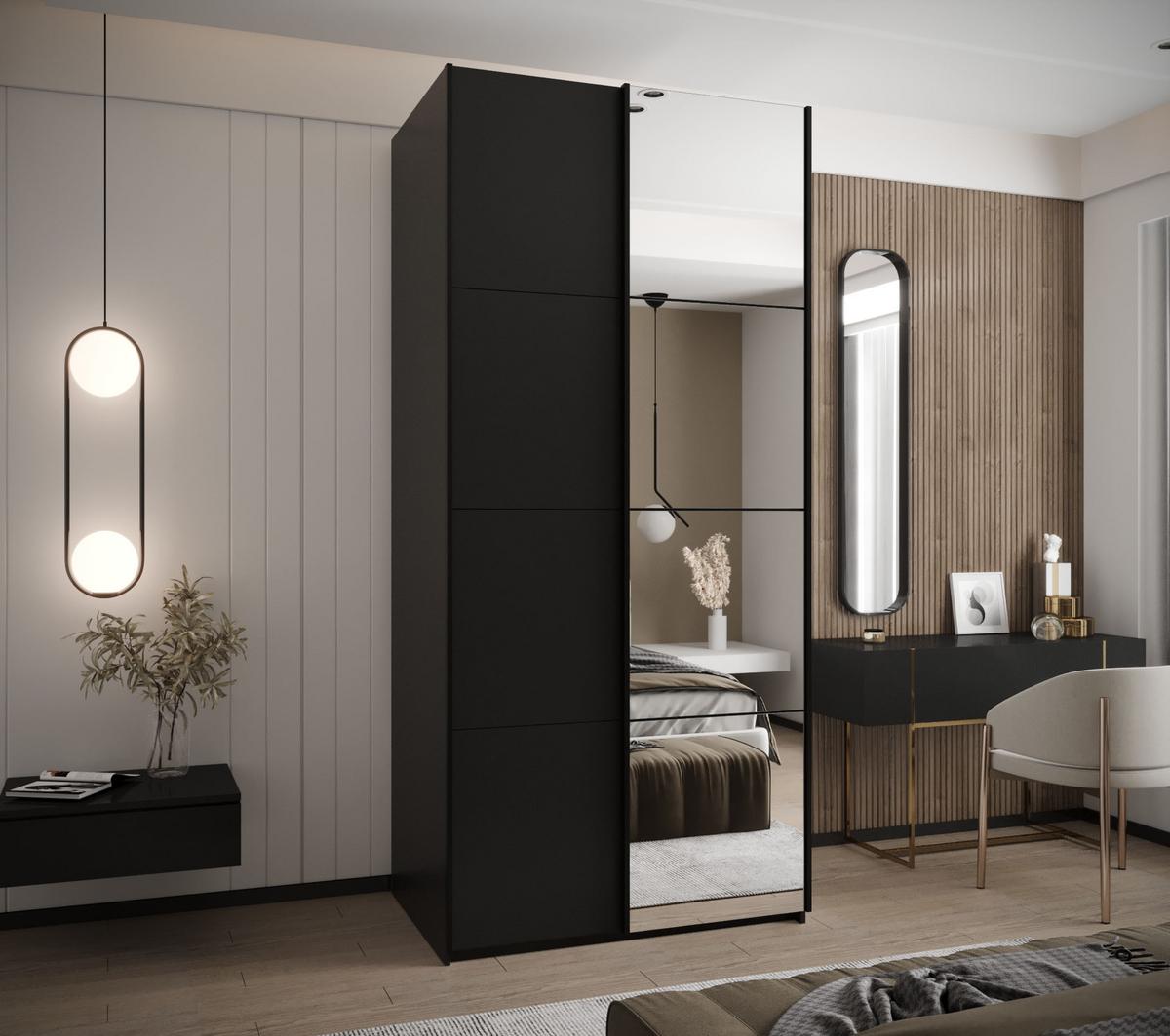 SCHWEBETÜRENSCHRANK 245,5/110/64 2-türig - Schwarz, Holz/Metall (110/245/64cm) - Abiks Möbel