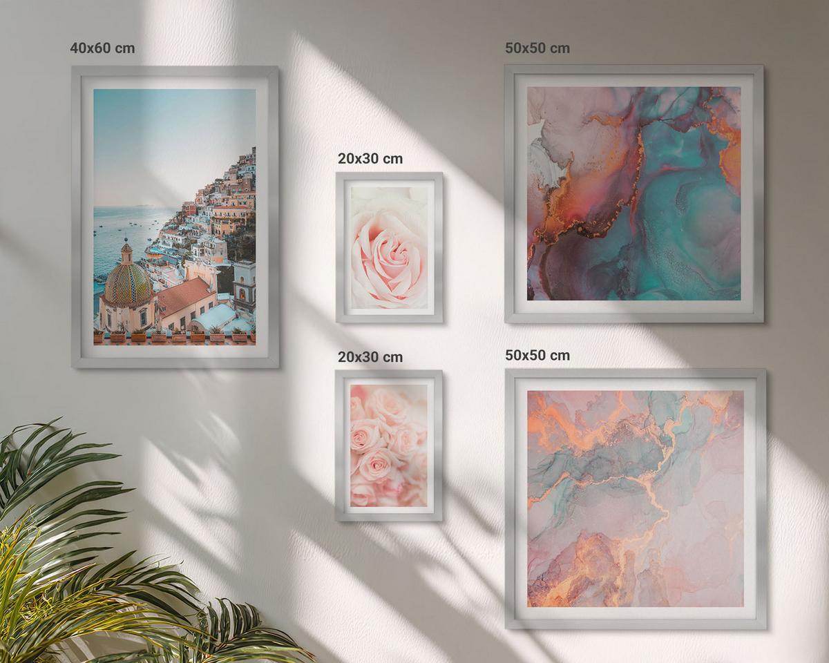BILDER SET 5er Set - 50x50 cm & 20x30 cm & 40x60 cm Silberner Rahmen - Abstrakte Pastellmuster - Silberfarben, Kunststoff (40/60cm) - TULUP