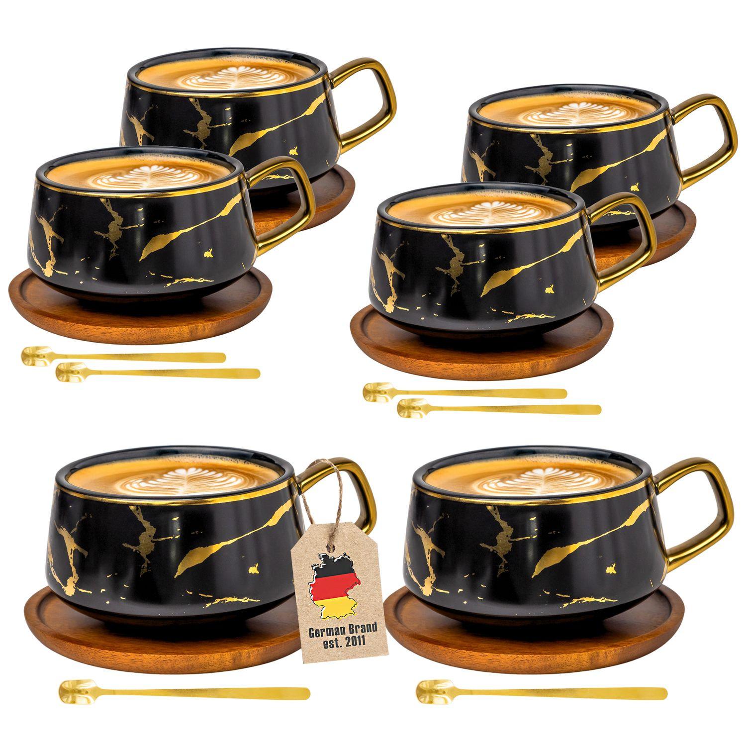 KAFFEETASSE Marmor Design 200 ml mit Untersetzer (6-tlg.) - Schwarz, Keramik (13/6.3/13cm) - Intirilife