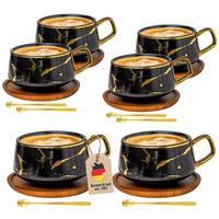 KAFFEETASSE Marmor Design 200 ml mit Untersetzer (6-tlg.) - Schwarz, Keramik (13/6.3/13cm) - Intirilife