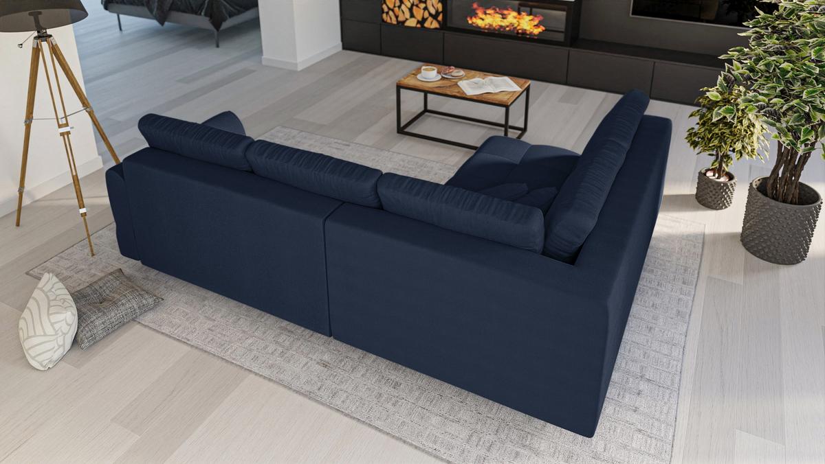 ECKSOFA MIT HOCKER Lorine Mikrofaser Dunkelblau - Hellbraun/Dunkelblau, Buchenholz/Textil (231/161cm) - S-Style Möbel