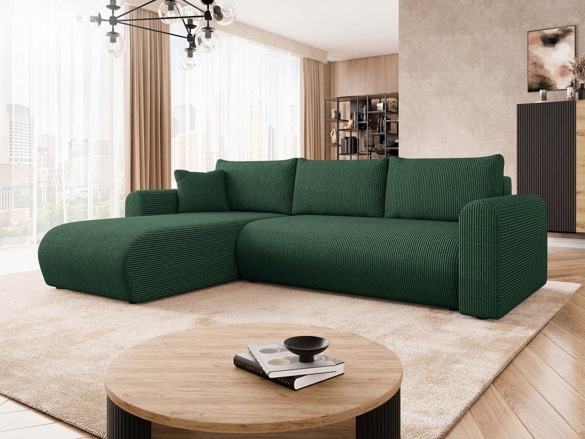 ECKSOFA Eliwo Cord - Schwarz/Grün, Holz/Textil (252/158cm) - MIRJAN24