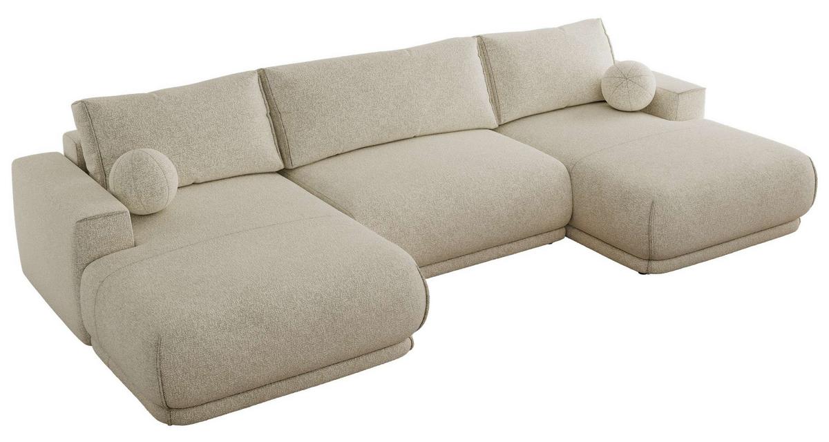 WOHNLANDSCHAFT RINA U Creme Strukture - Creme/Schwarz, Kunststoff/Textil (360/85/170cm) - MKS