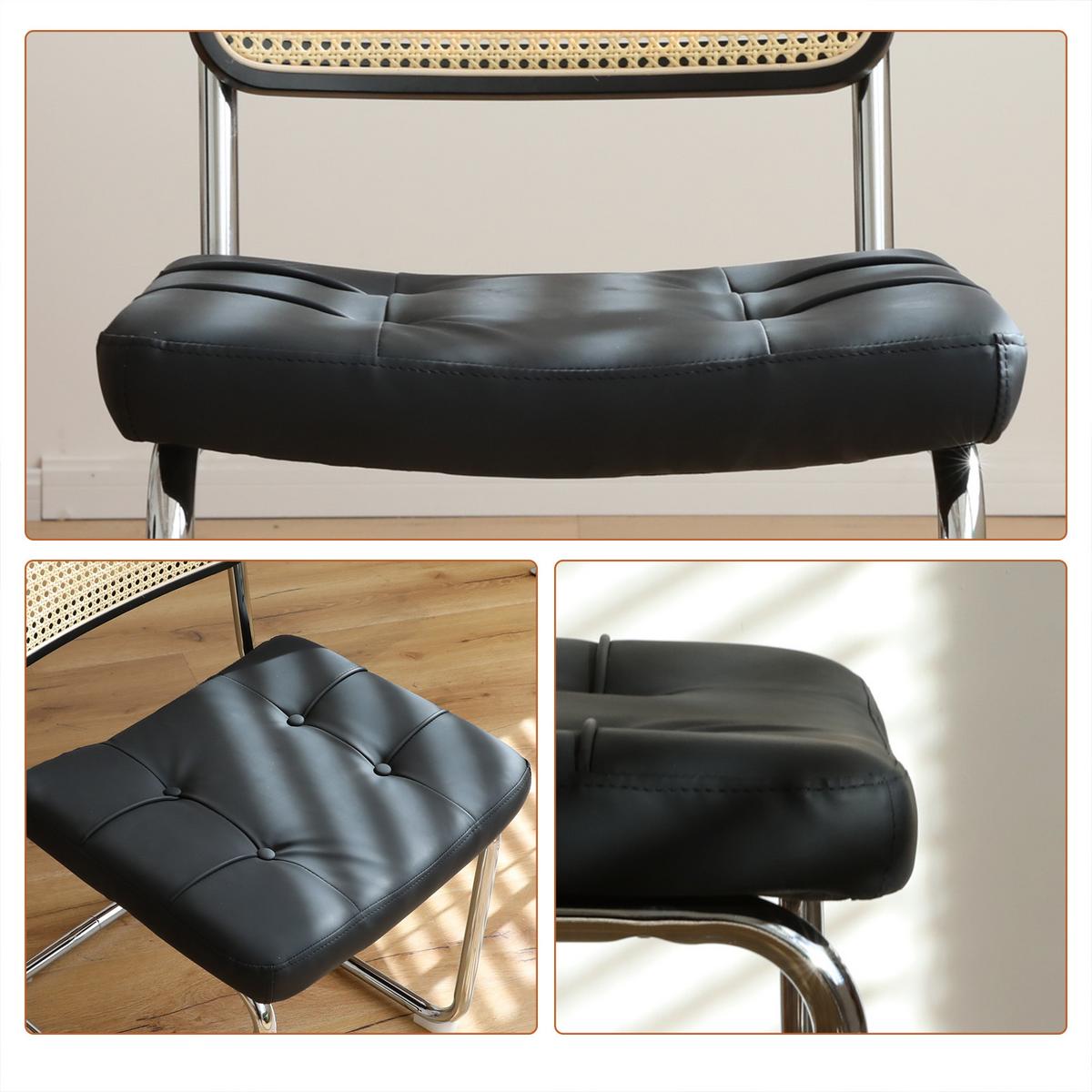 ESSZIMMERSTUHL 2er set kunstleder rattan verchromtes gestell freischwinger - Schwarz, Textil (53/84.6/46.4cm) - Urban Meuble