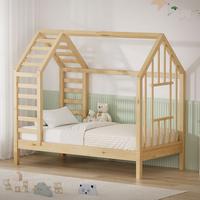 KINDERBETT 70x140 cm mit Lattenrost Dach und Fenster Hausbett aus massivem Kiefernholz Natur - Naturfarben, Holz (70/140cm) - ML-DESIGN