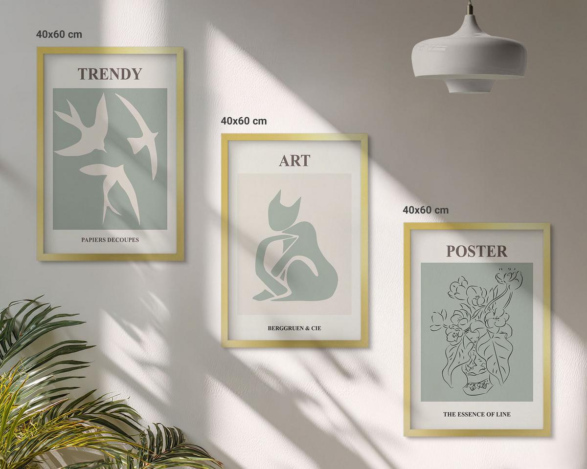 BILDER SET 3er Set - 40x60 cm Goldrahmen - Matisses stilvolle Illustrationen - Goldfarben, Kunststoff (40/60cm) - TULUP