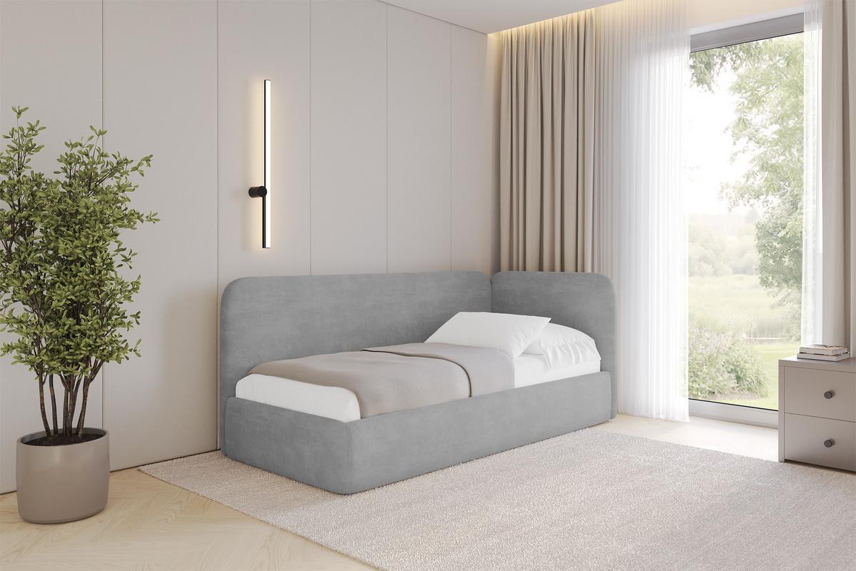 EINZELLBETT Jugendbett mit Bettkasten und Matratze H3/H4, Links - ELSY 80x200 Grau - Hellgrau, Holzwerkstoff/Textil (80/200cm) - ALTDECOR