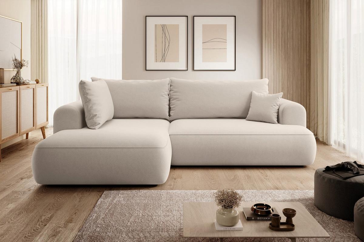 ECKSOFA Ovo Hellbeige Samt - Ecru/Schwarz, Kunststoff/Textil (260/165cm) - Selsey