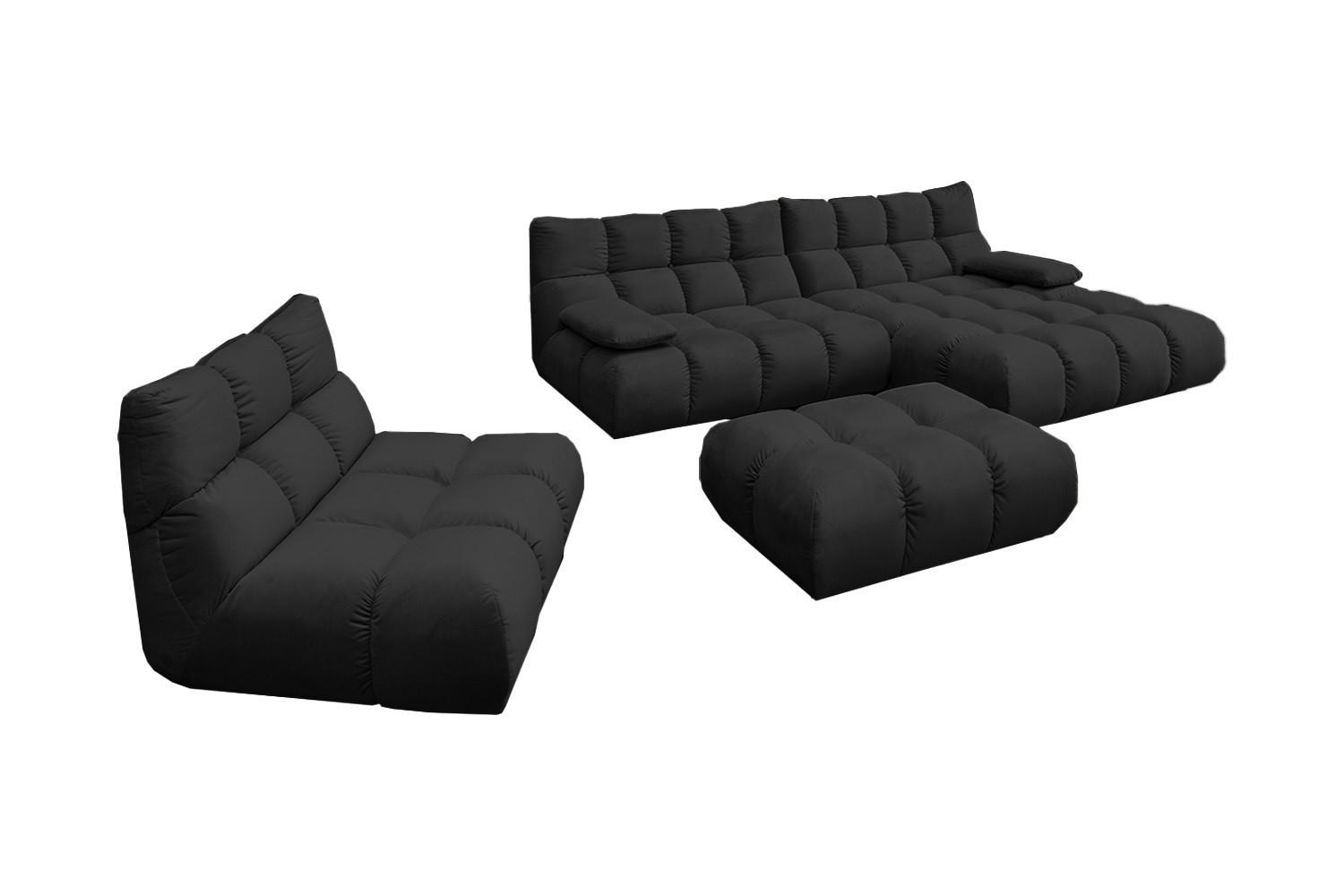 SITZGRUPPE VIVIEN 3ER SET Schwarz Velvet (1er-Set) - Schwarz, Kunststoff/Textil (510/85/359cm) - KAWOLA
