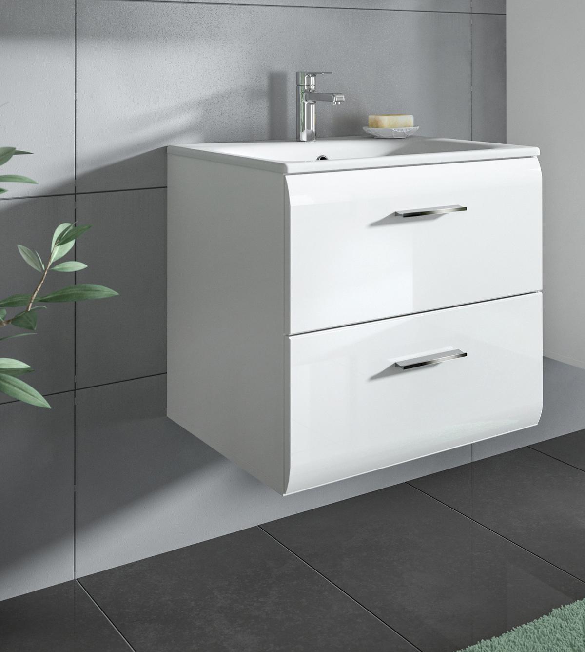 WASCHBECKENUNTERSCHRANK inklusive Waschbecken weiß Hochglanz, Waschtisch hängend - Weiß Hochglanz, Keramik/Holzwerkstoff (60/55/46cm) - Inn.Furn