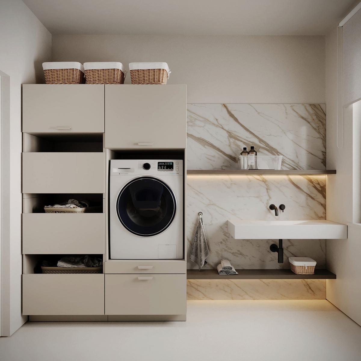 WASCHMASCHINENSCHRANK Holv Kaschmirgrau 68 cm - Taupe, Holzwerkstoff/Metall (67.5/200/66cm) - Selsey
