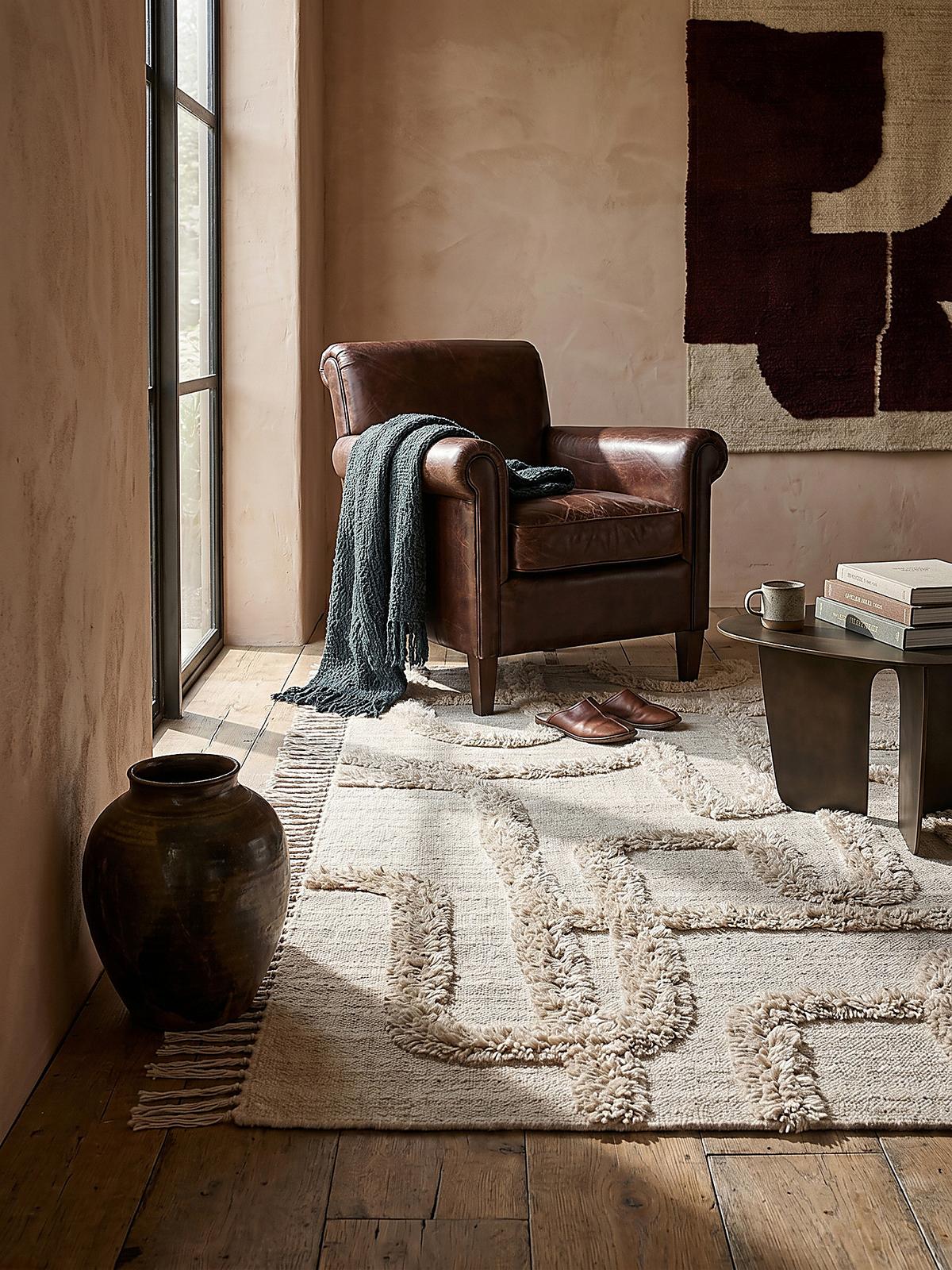 WOLLTEPPICH FOWEY, abstrakt, Natur-Beige, 120 x 170 cm - Beige, Textil (120/170cm) - KADIMA DESIGN