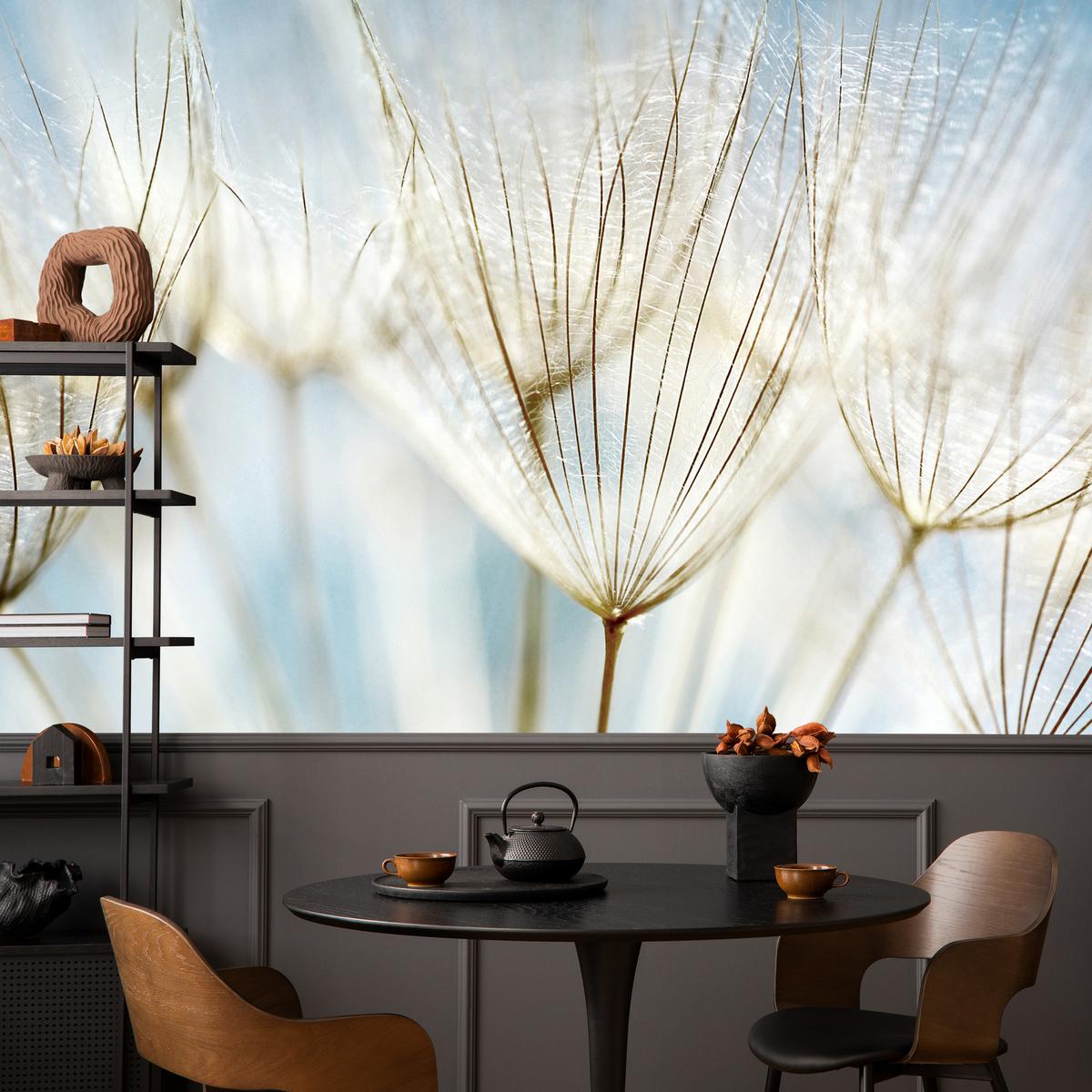 FOTOTAPETE für Wohnzimmer Löwenzahn Pflanzen Natur 100x70 - Blau/Beige, Papier (100/70cm) - Muralo