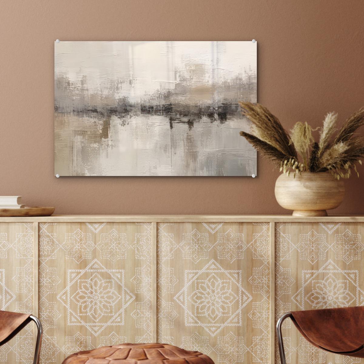 ACRYLGLASBILD Moderne Kunst - Abstrakt - Beige Wanddeko 60x40 cm - Beige, Glas (60/40cm) - MuchoWow