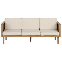 GARTENSOFA 3-Sitzer Akazienholz hellbraun Auflagen creme Baratti - Hellbraun/Weiß, Holz (179/76/65cm) - Beliani