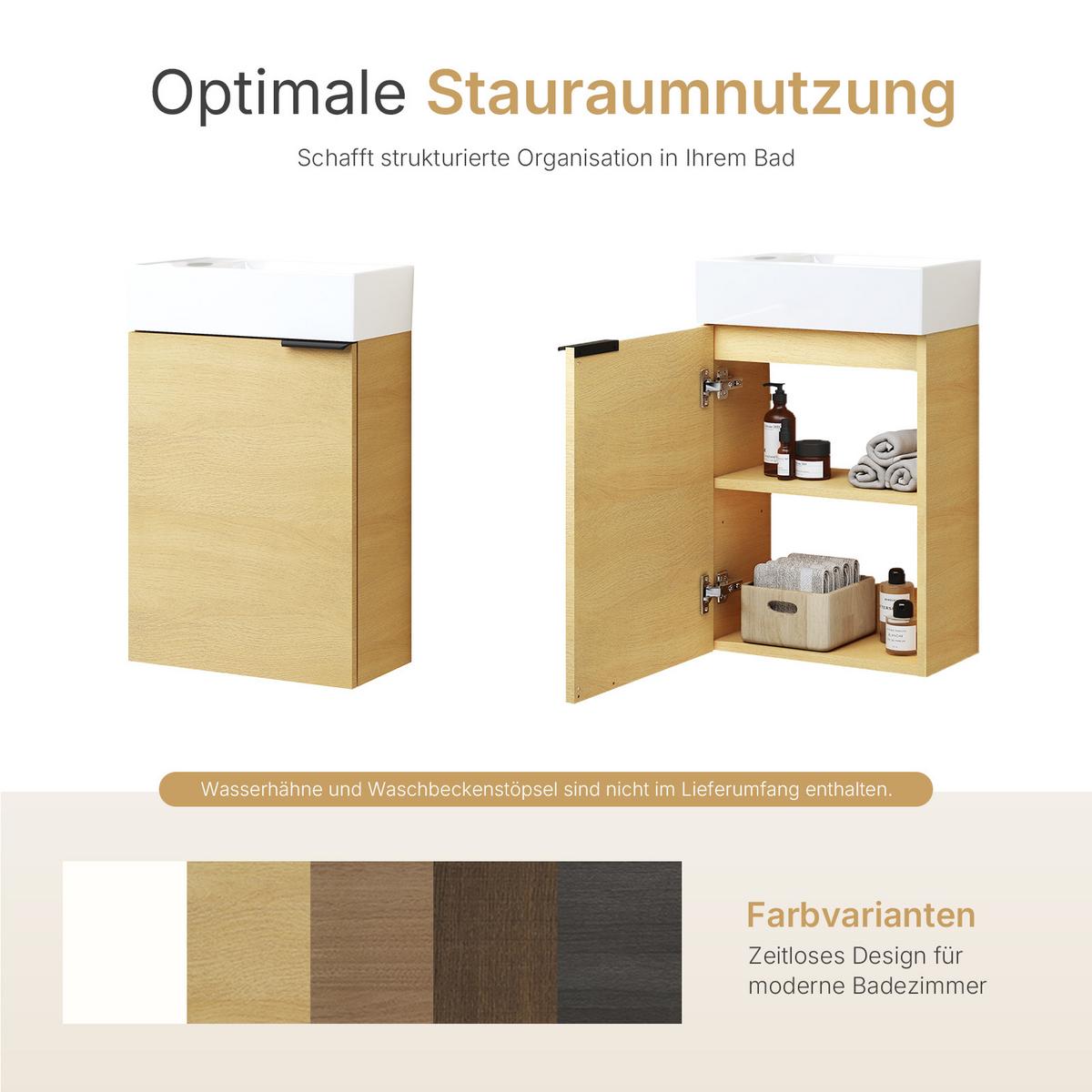 WASCHTISCHKOMBI 41,7 cm Eiche Natur mit Keramik-Waschbecken - Eichefarben/Schwarz, Holzwerkstoff (41.7/64.6/24cm) - EMKE