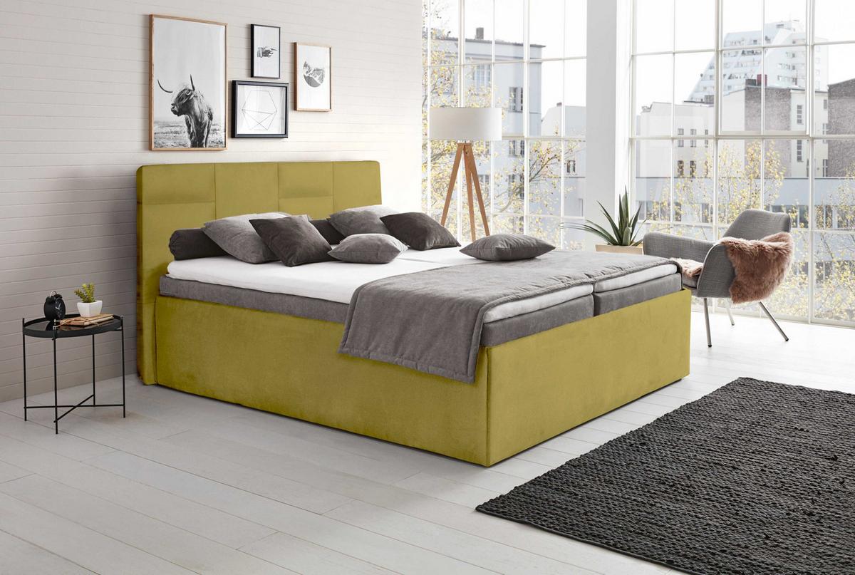 POLSTERBETT Damas Gold 100 x 200 x 40 cm Mit hochwertiger Matratze H3 (bis 120 kg) und Lattenrost - Goldfarben, Holz (100/200cm) - Halmon Schlafkomfort Betten 