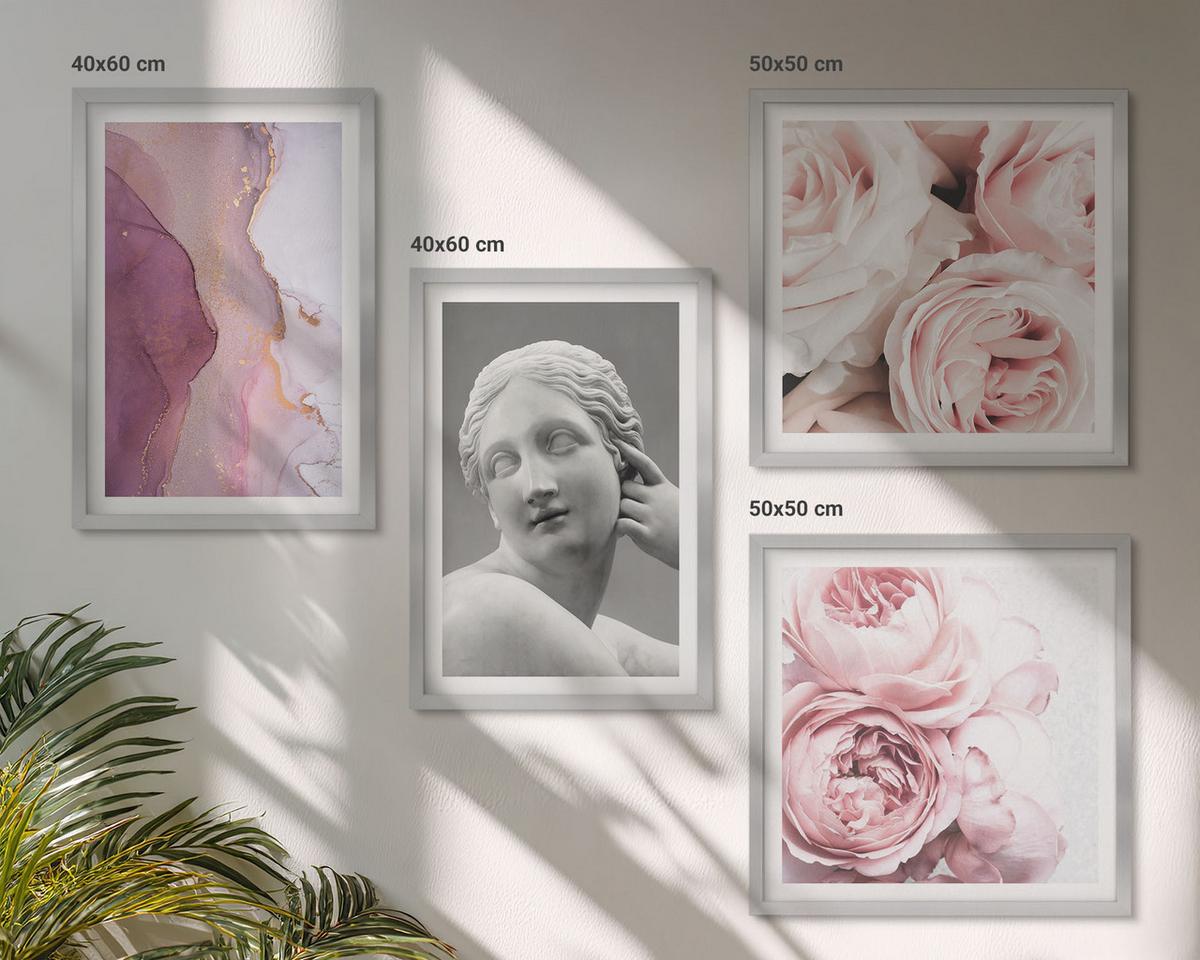 BILDER SET 4er Set - 50x50 cm & 40x60 cm Silberner Rahmen - Pfingstrosenskulptur einer Frau - Silberfarben, Kunststoff (50/50cm) - TULUP