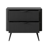 NACHTTISCH Vespasia 2S Schwarz 63,2/55,3/38 cm – Geriffelten Fronten - Schwarz, Holzwerkstoff/Metall (63.2/55.3/38cm) - AX Living