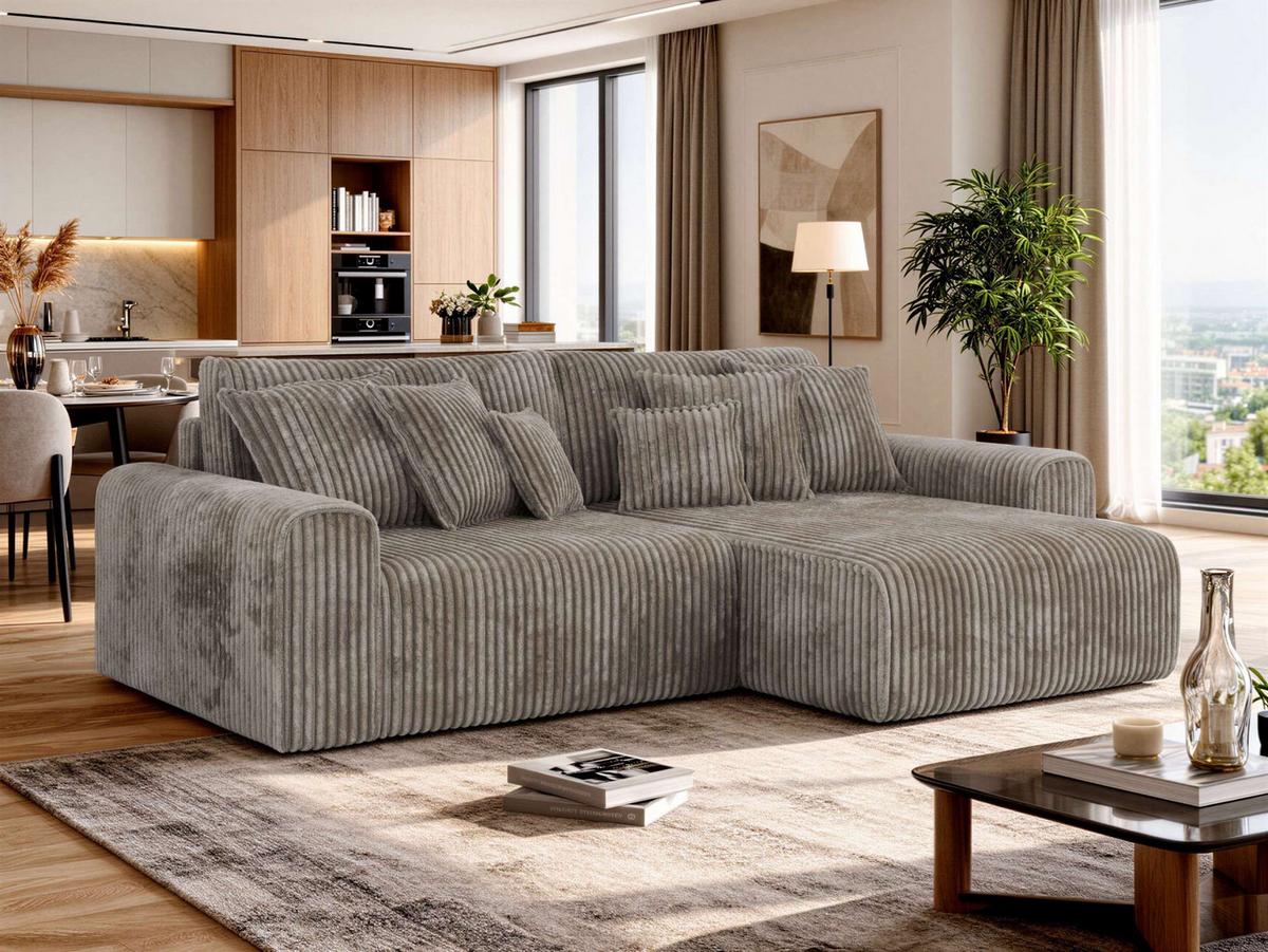 ECKSOFA ELARA L Hellbraun Cord - Hellbraun/Schwarz, Kunststoff/Textil (278/192cm) - MKS