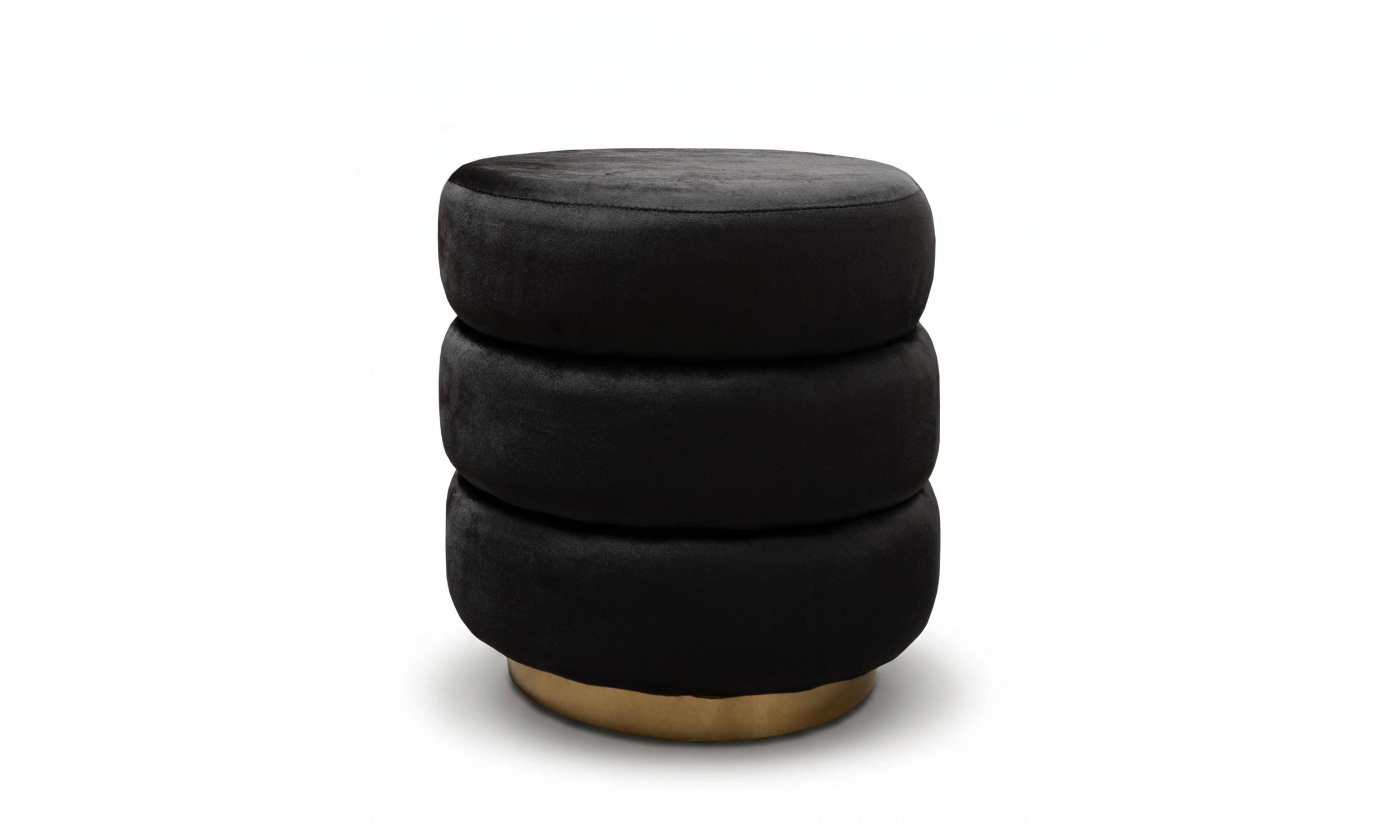 HOCKER LUCIA 38/38/42 cm Schwarz - Goldfarben/Schwarz, Textil/Metall (38/42/38cm) - Lookway