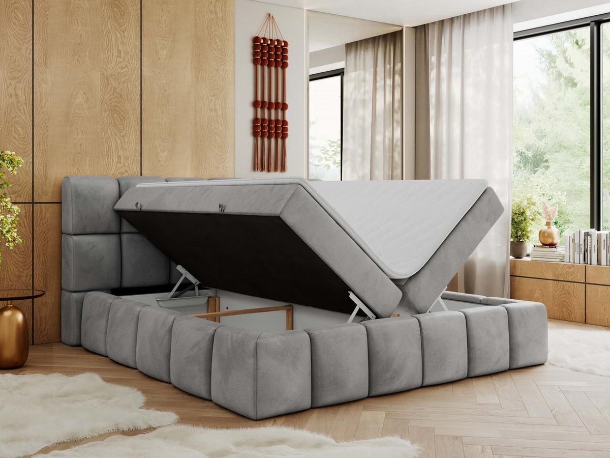 BOXBETT NIRA 180/200 - Hellgrau Velvet - H4 - Hellgrau, Holz/Textil (180/200cm) - MKS