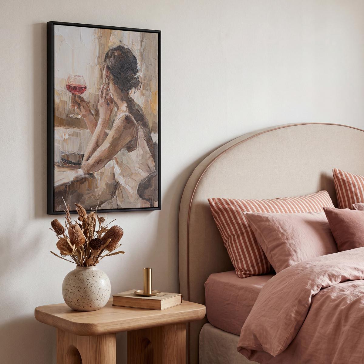 LEINWAND Bilder mit Rahmen - Ölgemälde - Frau - Wein - 40x60 - Hellbraun, Textil (40/60cm) - MuchoWow
