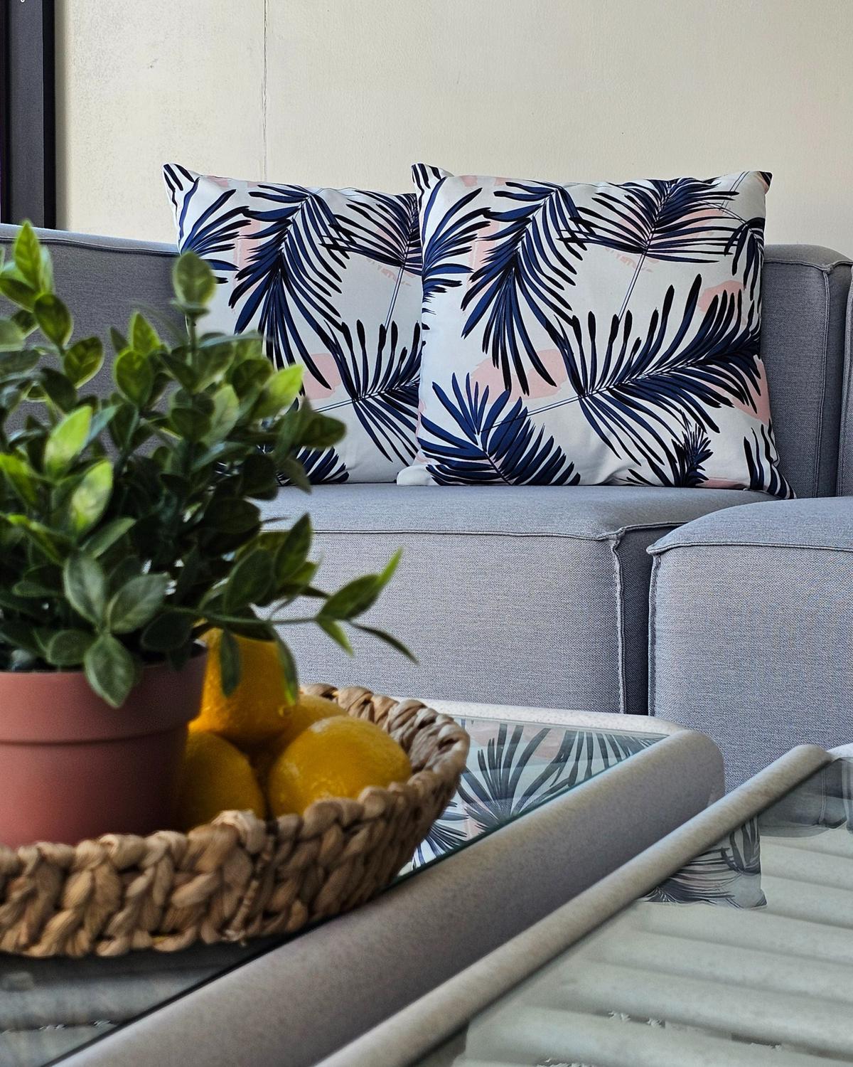 GARTENKISSEN 2er-Set Palmenmotiv blau 45/45 cm Elati - Blau, Textil (45/45cm) - Beliani