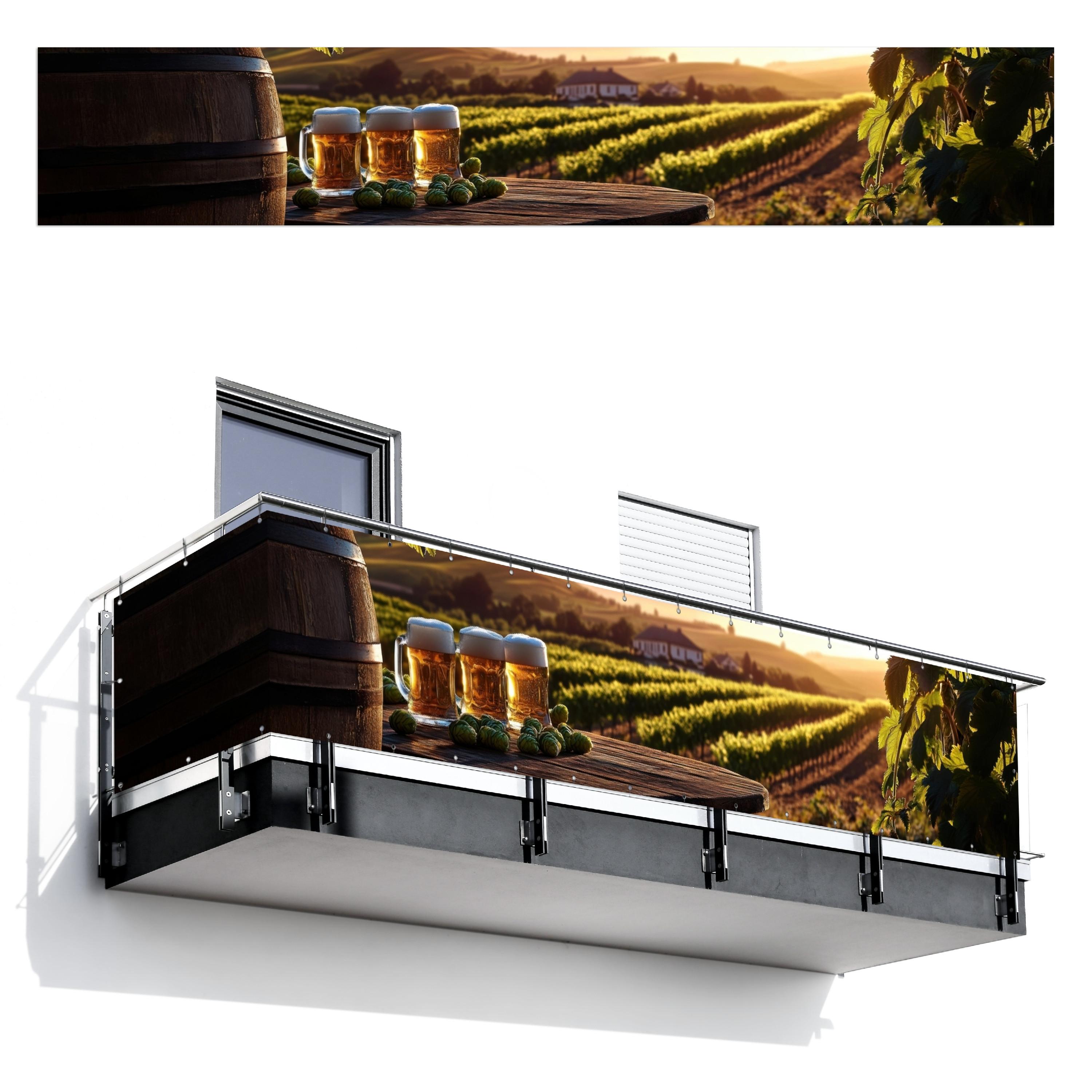 BALKON-SICHTSCHUTZ Bier - Hopfen - Landschaft Groß 500x85 cm - Grün, Kunststoff (500/85cm) - MuchoWow