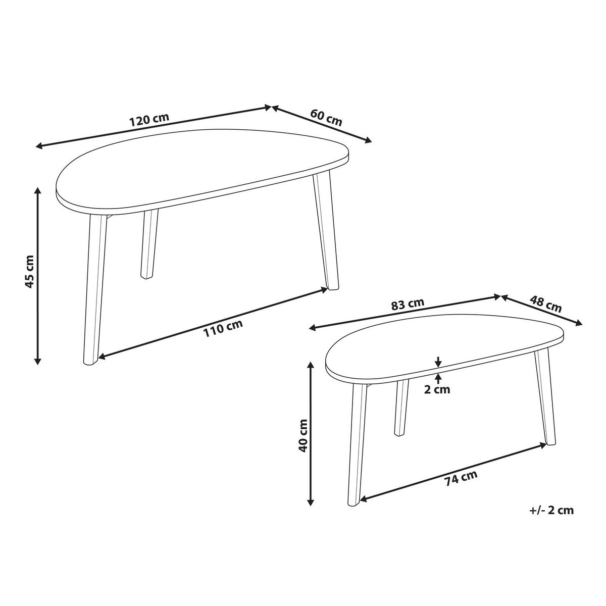COUCHTISCH 2er-Set Weiß - Hellbraun, Holzwerkstoff (120/60/45cm) - Beliani